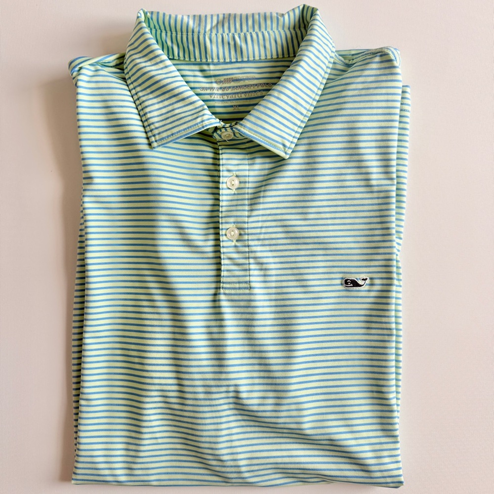 VINEYARD VINES Men’s Lime Green Blue Stripe Sankaty
Performance Polo Size XL